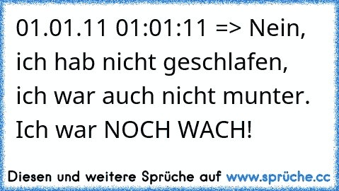 01.01.11 01:01:11 => Nein, ich hab nicht geschlafen, ich war auch nicht munter. Ich war NOCH WACH!