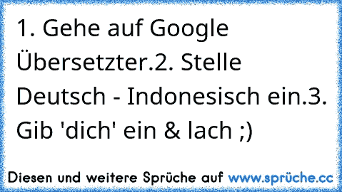 1. Gehe auf Google Übersetzter.
2. Stelle Deutsch - Indonesisch ein.
3. Gib 'dich' ein & lach ;)