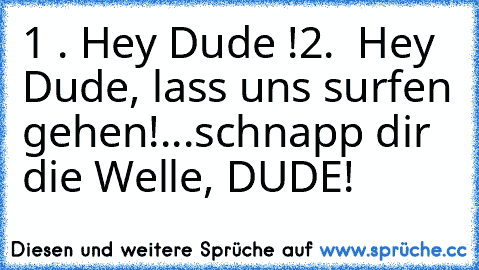 1 . Hey Dude !
2.  Hey Dude, lass uns surfen gehen!
...schnapp dir die Welle, DUDE!