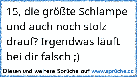 15, die größte Schlampe und auch noch stolz drauf? Irgendwas läuft bei dir falsch ;)