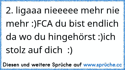 2. ligaaa nieeeee mehr nie mehr :)
FCA du bist endlich da wo du hingehörst :)
ich stolz auf dich ♥ :)