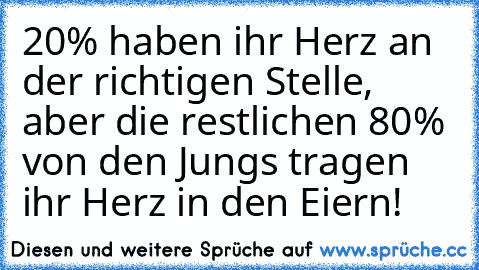 20% haben ihr Herz an der richtigen Stelle, aber die restlichen 80% von den Jungs tragen ihr Herz in den Eiern!