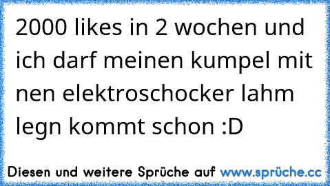 2000 likes in 2 wochen und ich darf meinen kumpel mit nen elektroschocker lahm legn kommt schon :D