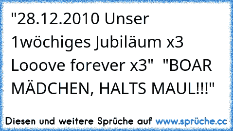 "28.12.2010 Unser 1wöchiges Jubiläum x3 Looove forever x3"  "BOAR MÄDCHEN, HALTS MAUL!!!"