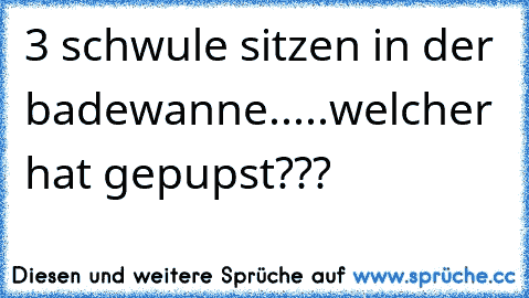 3 schwule sitzen in der badewanne.....welcher hat gepupst???