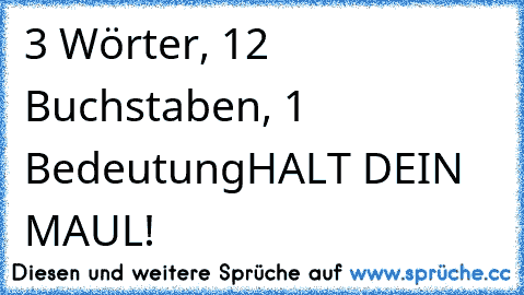 3 Wörter, 12 Buchstaben, 1 Bedeutung
HALT DEIN MAUL!