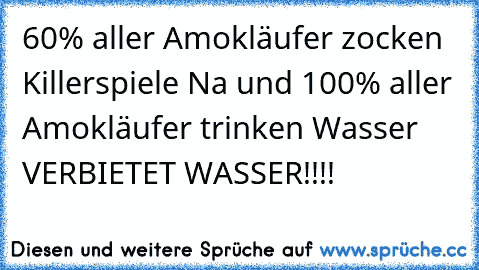 60% aller Amokläufer zocken Killerspiele 
Na und 100% aller Amokläufer trinken Wasser 
VERBIETET WASSER!!!!