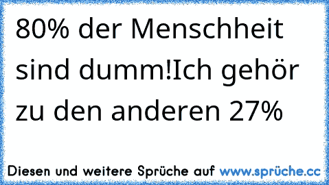 80% der Menschheit sind dumm!
Ich gehör zu den anderen 27%