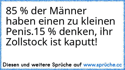 85 % der Männer haben einen zu kleinen Penis.
15 % denken, ihr Zollstock ist kaputt!