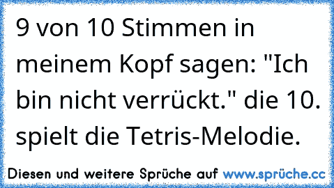 9 von 10 Stimmen in meinem Kopf sagen: "Ich bin nicht verrückt." die 10. spielt die Tetris-Melodie.