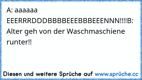 A: aaaaaa EEERRRDDDBBBBEEEBBBEEENNN!!!!
B: Alter geh von der Waschmaschiene runter!!