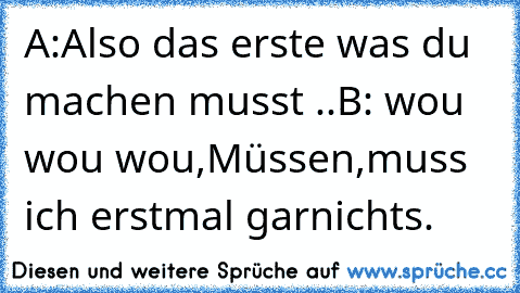 A:Also das erste was du machen musst ..
B: wou wou wou,Müssen,muss ich erstmal garnichts.