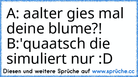 A: aalter gies mal deine blume?! B:'quaatsch die simuliert nur :D