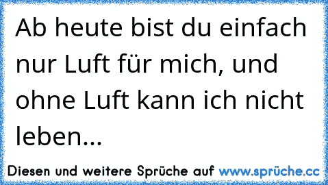 Ab heute bist du einfach nur Luft für mich, und ohne Luft kann ich nicht leben...