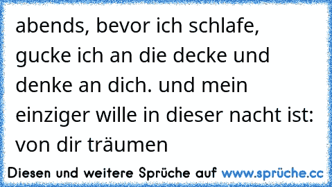 abends, bevor ich schlafe, gucke ich an die decke und denke an dich. und mein einziger wille in dieser nacht ist: von dir träumen♥