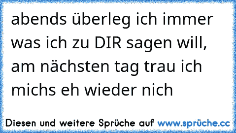 abends überleg ich immer was ich zu DIR sagen will, am nächsten tag trau ich michs eh wieder nich