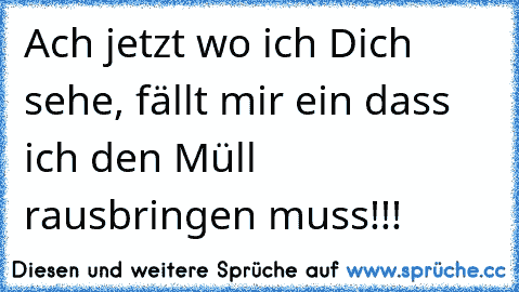 Ach jetzt wo ich Dich sehe, fällt mir ein dass ich den Müll rausbringen muss!!!