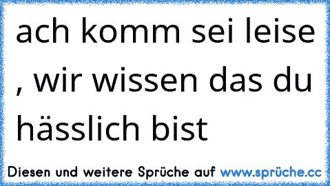 ach komm sei leise , wir wissen das du hässlich bist