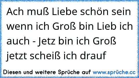 Ach muß Liebe schön sein wenn ich Groß bin Lieb ich auch - Jetz bin ich Groß jetzt scheiß ich drauf