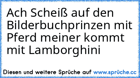 Ach Scheiß auf den Bilderbuchprinzen mit Pferd meiner kommt mit Lamborghini ♥ ♥