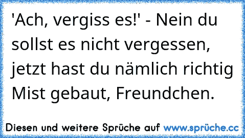 'Ach, vergiss es!' - Nein du sollst es nicht vergessen, jetzt hast du nämlich richtig Mist gebaut, Freundchen.