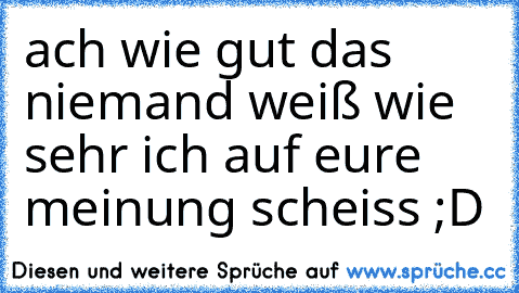 ach wie gut das niemand weiß wie sehr ich auf eure meinung scheiss ;D