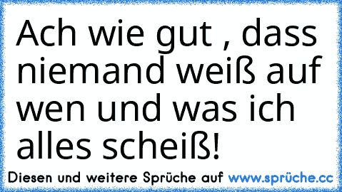 Ach wie gut , dass niemand weiß auf wen und was ich alles scheiß!