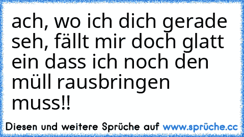 ach, wo ich dich gerade seh, fällt mir doch glatt ein dass ich noch den müll rausbringen muss!!