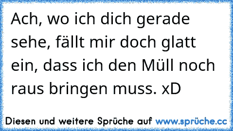 Ach, wo ich dich gerade sehe, fällt mir doch glatt ein, dass ich den Müll noch raus bringen muss. xD