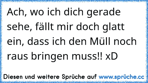 Ach, wo ich dich gerade sehe, fällt mir doch glatt ein, dass ich den Müll noch raus bringen muss!! 
xD