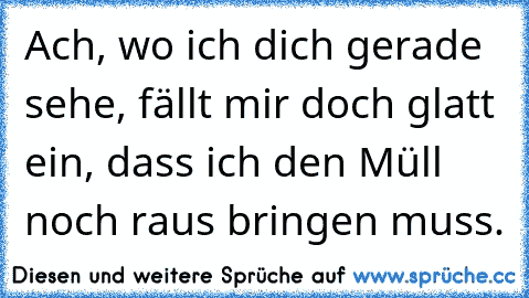 Ach, wo ich dich gerade sehe, fällt mir doch glatt ein, dass ich den Müll noch raus bringen muss.