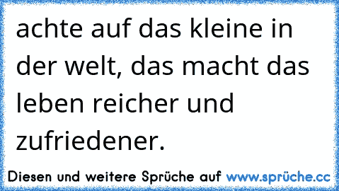 achte auf das kleine in der welt, das macht das leben reicher und zufriedener.