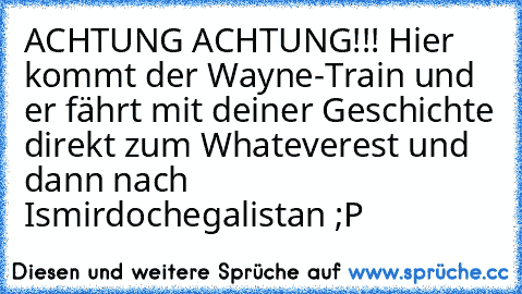 ACHTUNG ACHTUNG!!! Hier kommt der Wayne-Train und er fährt mit deiner Geschichte direkt zum Whateverest und dann nach Ismirdochegalistan ;P