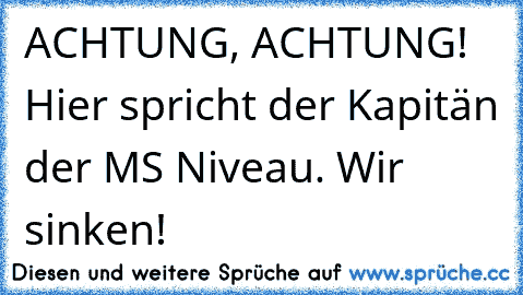 ACHTUNG, ACHTUNG! Hier spricht der Kapitän der MS Niveau. Wir sinken!