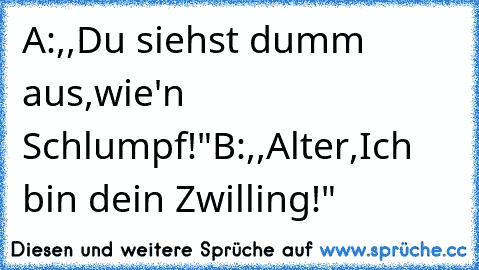 A:,,Du siehst dumm aus,wie'n Schlumpf!"
B:,,Alter,Ich bin dein Zwilling!"