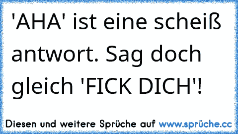 'AHA' ist eine scheiß antwort. Sag doch gleich 'FICK DICH'!