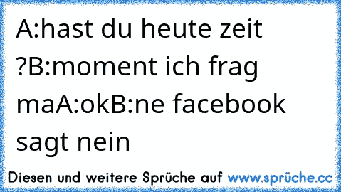 A:hast du heute zeit ?
B:moment ich frag ma
A:ok
B:ne facebook sagt nein