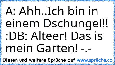 A: Ahh..Ich bin in einem Dschungel!! :D
B: Alteer! Das is mein Garten! -.-