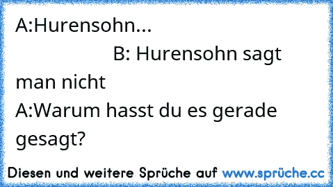 A:Hurensohn...                                                       B: Hurensohn sagt man nicht                                   A:Warum hasst du es gerade gesagt?