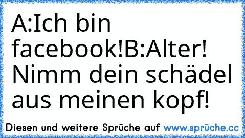 A:Ich bin facebook!
B:Alter! Nimm dein schädel aus meinen kopf!