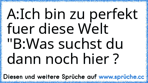 A:Ich bin zu perfekt fuer diese Welt "
B:Was suchst du dann noch hier ?