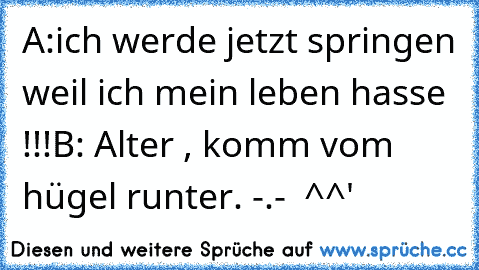 A:ich werde jetzt springen weil ich mein leben hasse !!!
B: Alter , komm vom hügel runter. -.-  ^^'