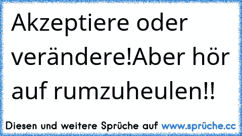 Akzeptiere oder verändere!
Aber hör auf rumzuheulen!!