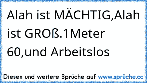 Alah ist MÄCHTIG,
Alah ist GROß.
1Meter 60,
und Arbeitslos