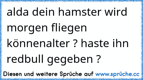 alda dein hamster wird morgen fliegen können
alter ? haste ihn redbull gegeben ?