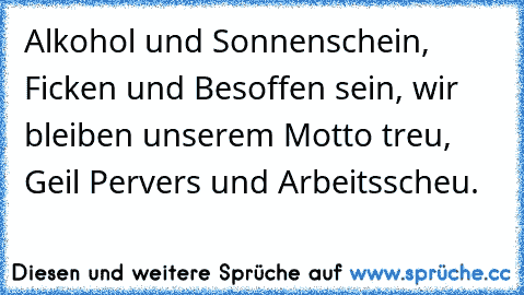 Alkohol und Sonnenschein, Ficken und Besoffen sein, wir bleiben unserem Motto treu, Geil Pervers und Arbeitsscheu.