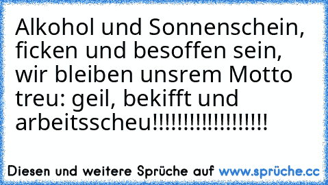 Alkohol und Sonnenschein, ficken und besoffen sein, wir bleiben unsrem Motto treu: geil, bekifft und arbeitsscheu!!!!!!!!!!!!!!!!!!!