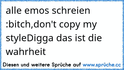 alle emos schreien :bitch,don't copy my style
Digga das ist die wahrheit