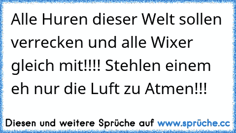 Alle Huren dieser Welt sollen verrecken und alle Wixer gleich mit!!!! Stehlen einem eh nur die Luft zu Atmen!!!