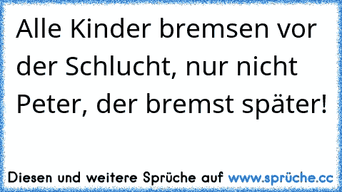 Alle Kinder bremsen vor der Schlucht, nur nicht Peter, der bremst später!